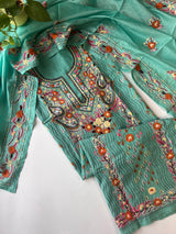 Chanderi Phulkari embroidery Unstitched suit material