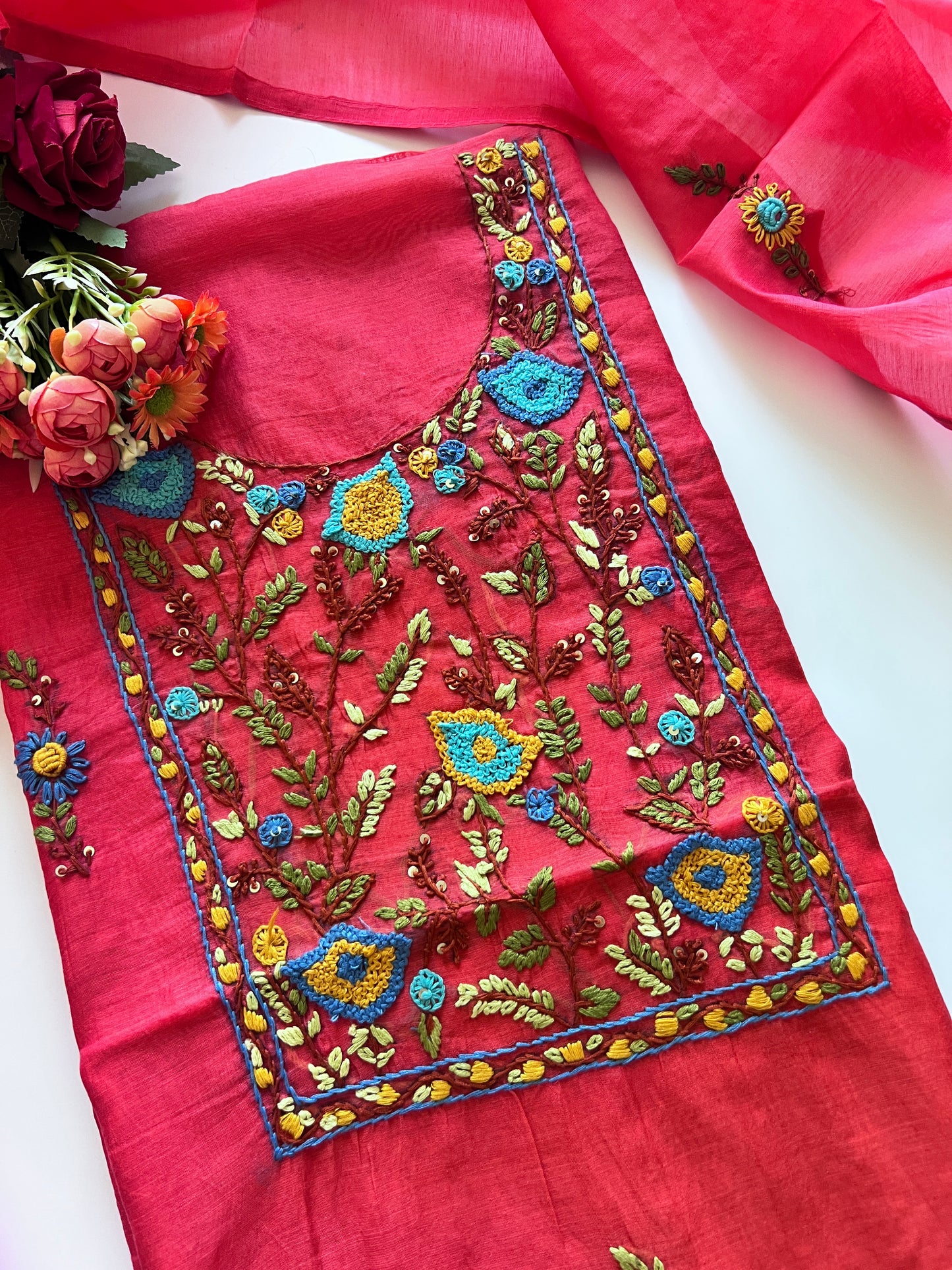 Knot embroidery Unstitched suit material 2 pc