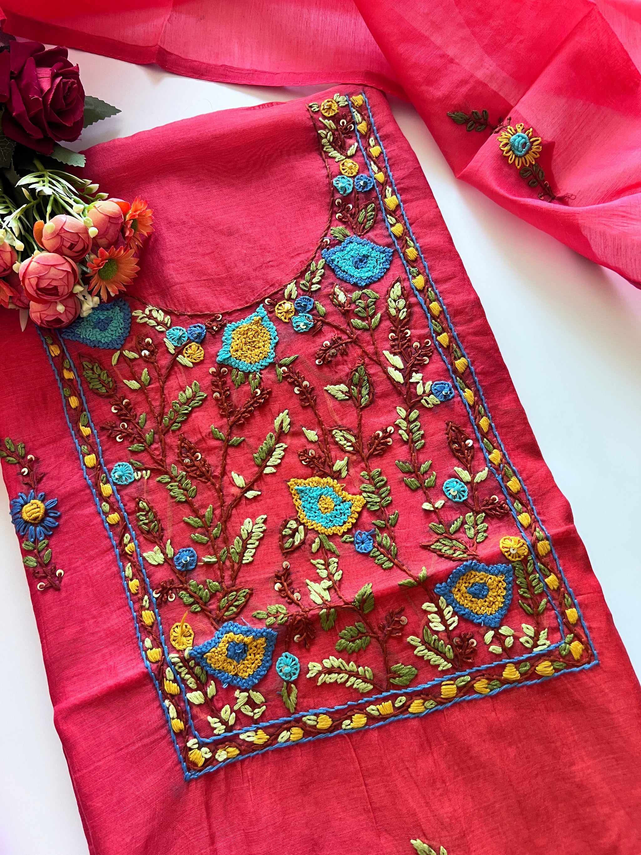 Knot embroidery Unstitched suit material 2 pc