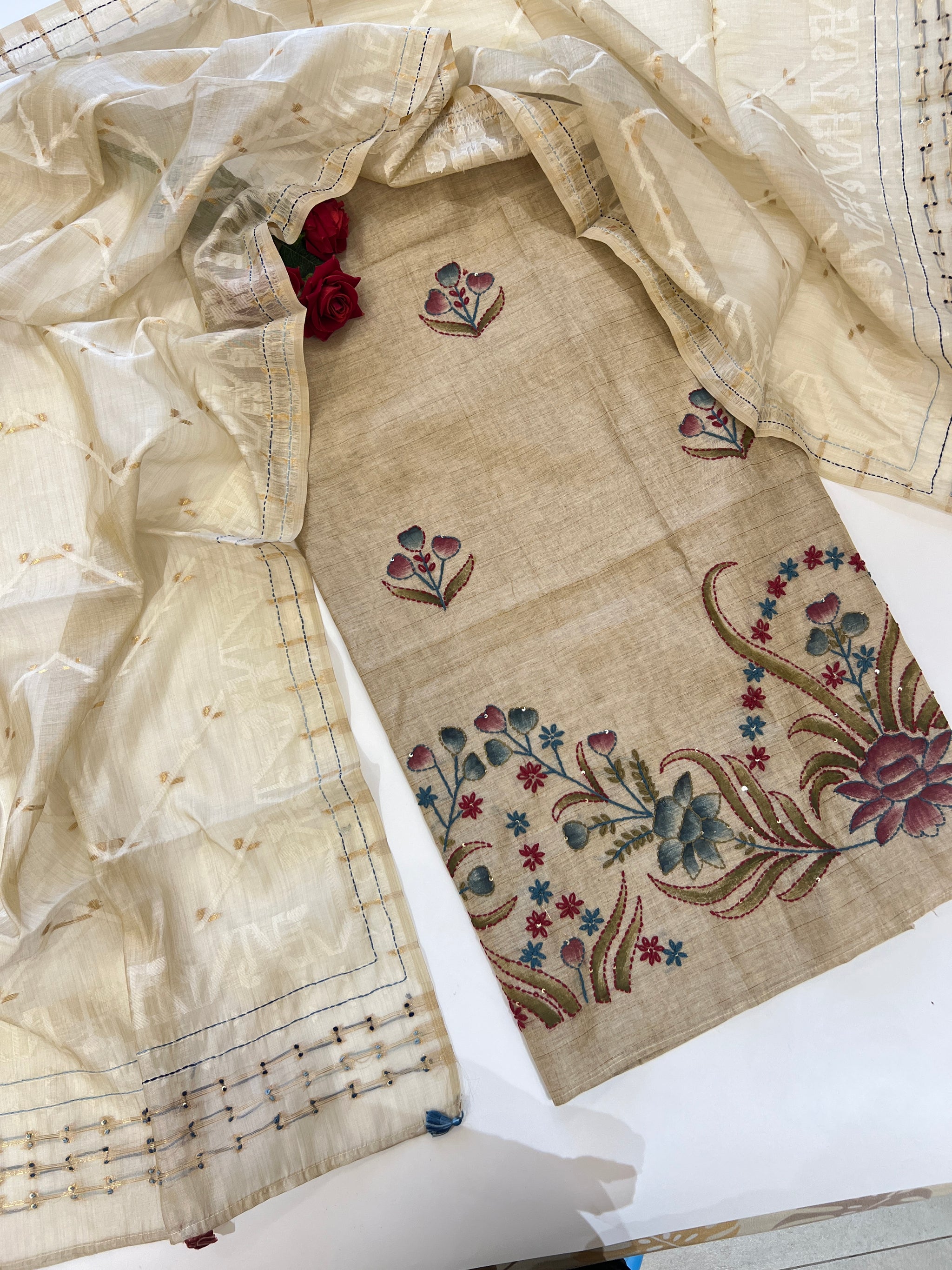Khadi cotton embroidery Designer Unstitched suit