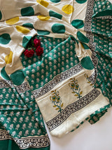Green Original Handblock Ajrakh print on Modal fabric Unstitched suit set