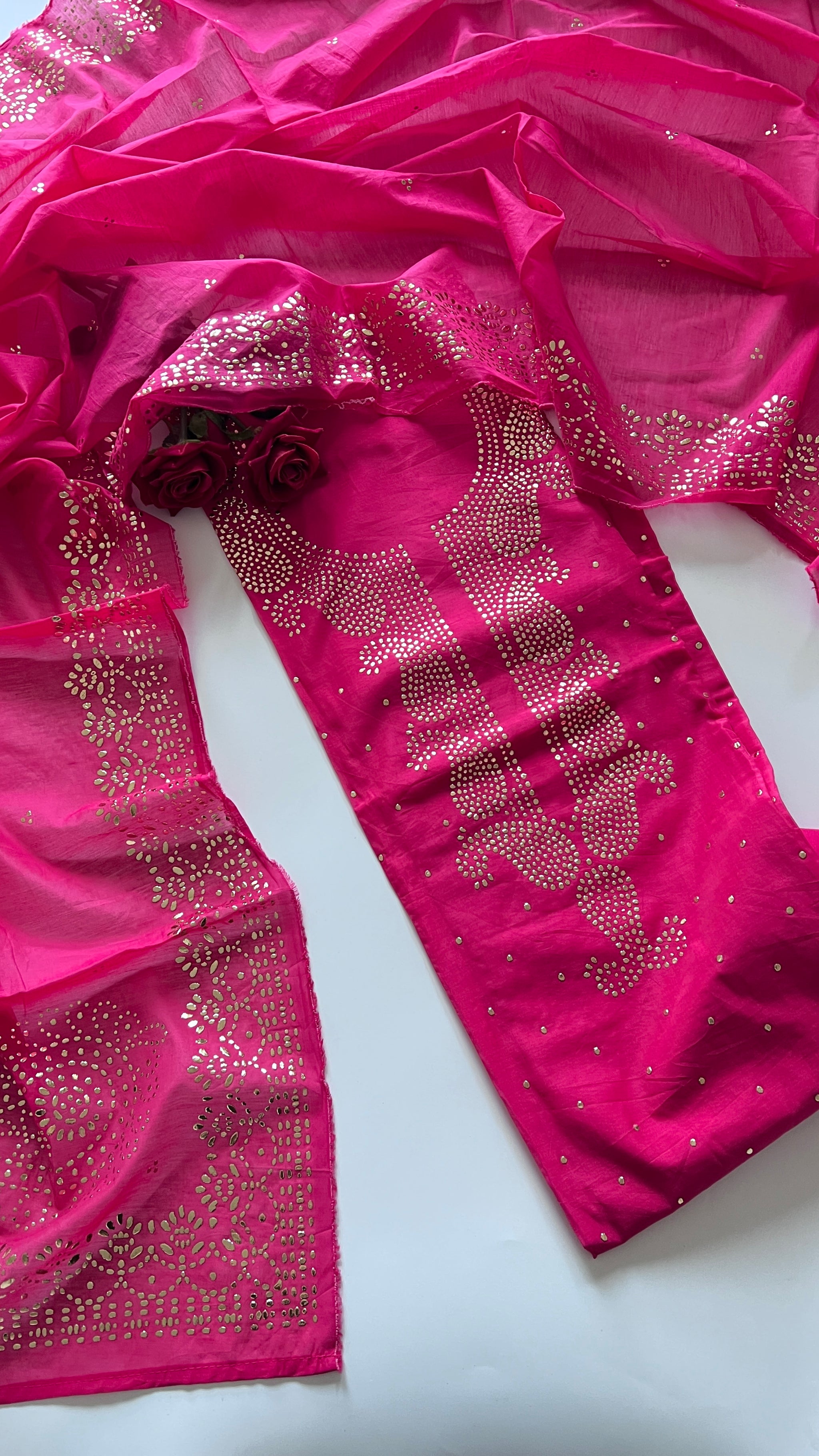 Pink Mul Chanderi dress material with mukaish -Paisley