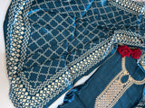 Blue Gajji Silk With gotta work neck Unstitched suit