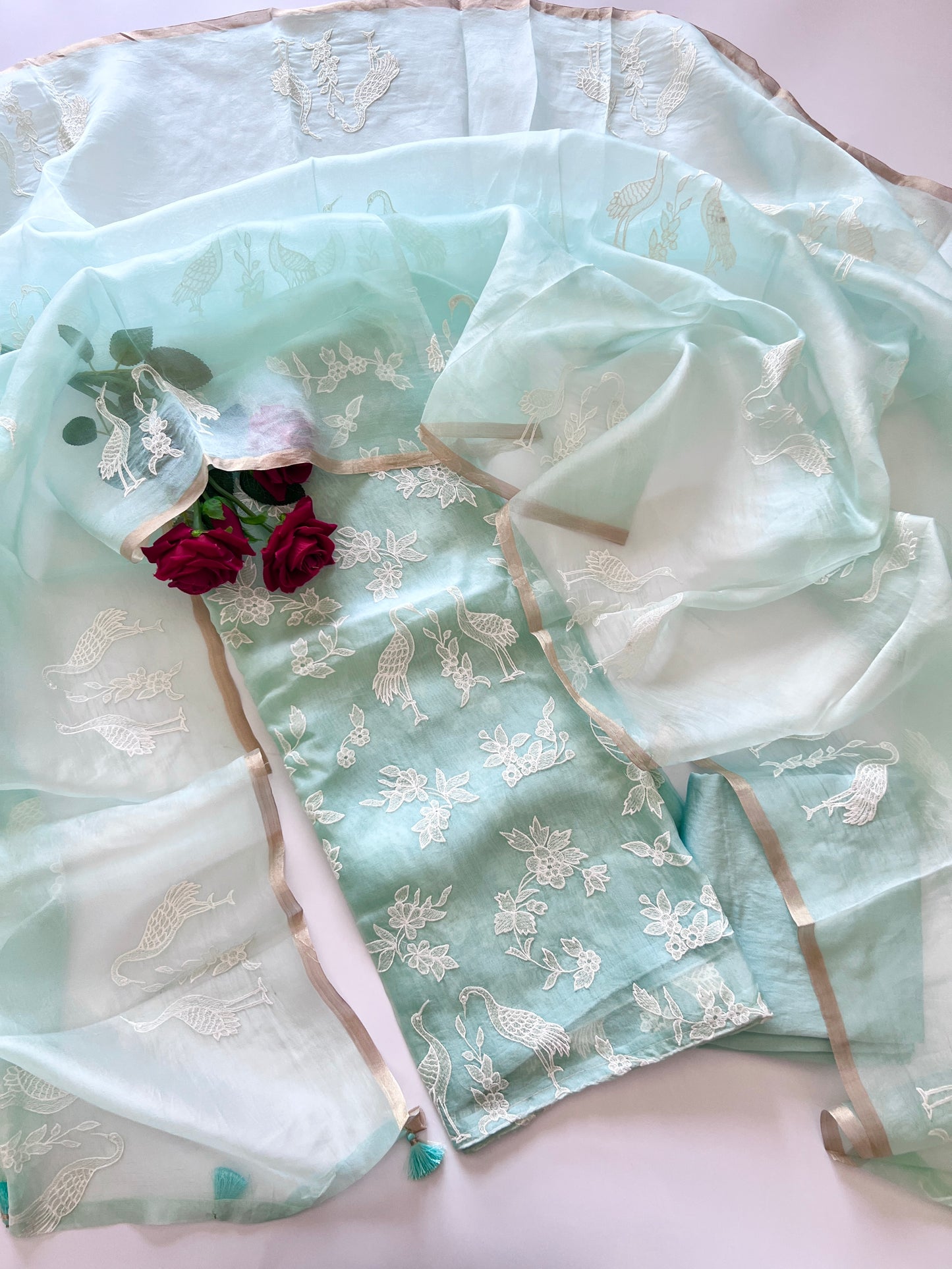 Pure Organza with Swan embroidery Un-stitched Suit set