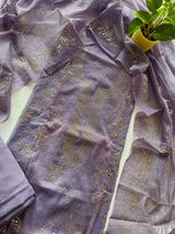 Purple Mul Chanderi dress material with mukaish