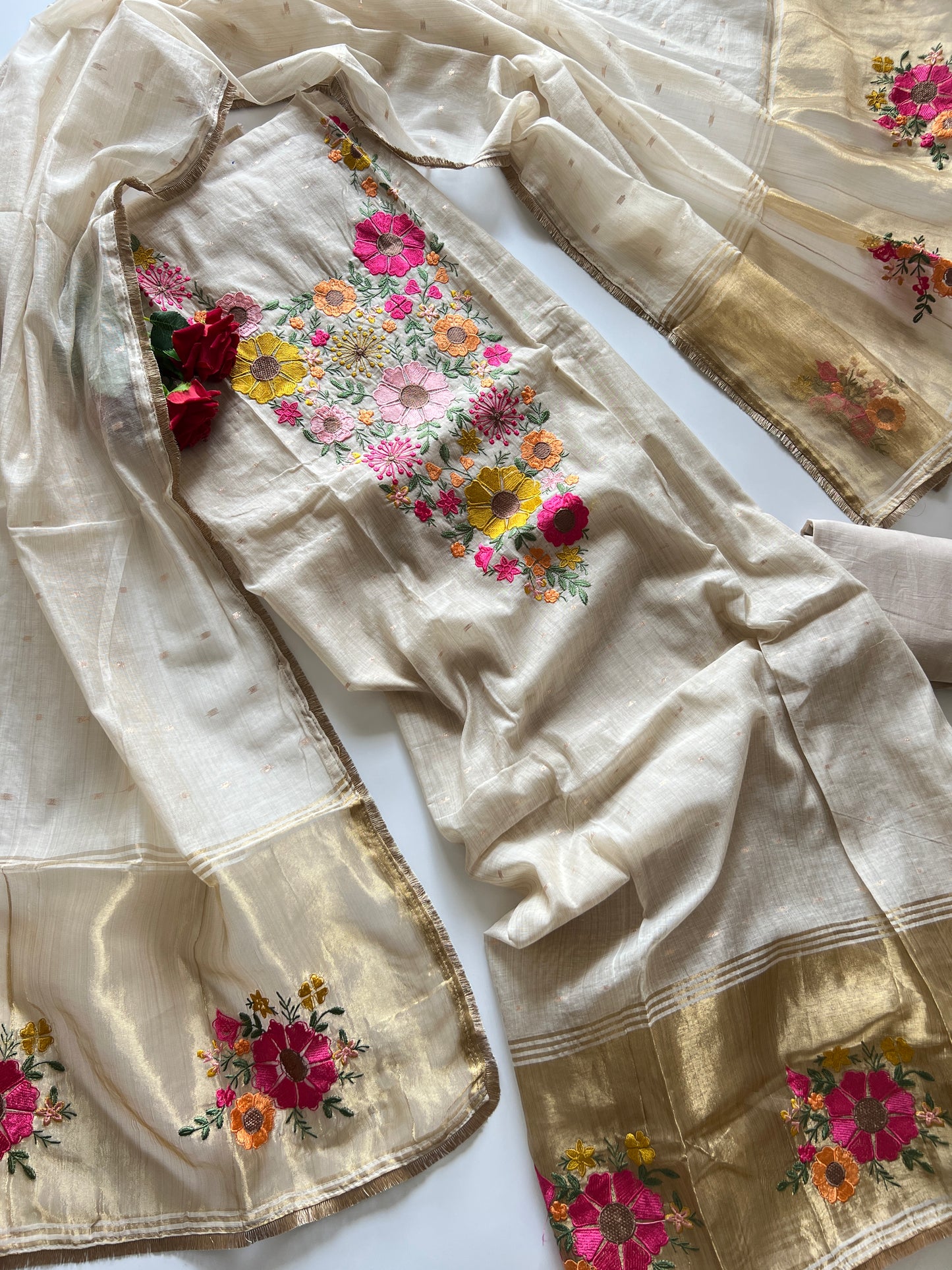 Sunflower Embroidery Jamdani Dress material