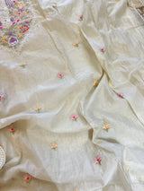 Mul Chanderi Thread embroidered Unstitched Suit