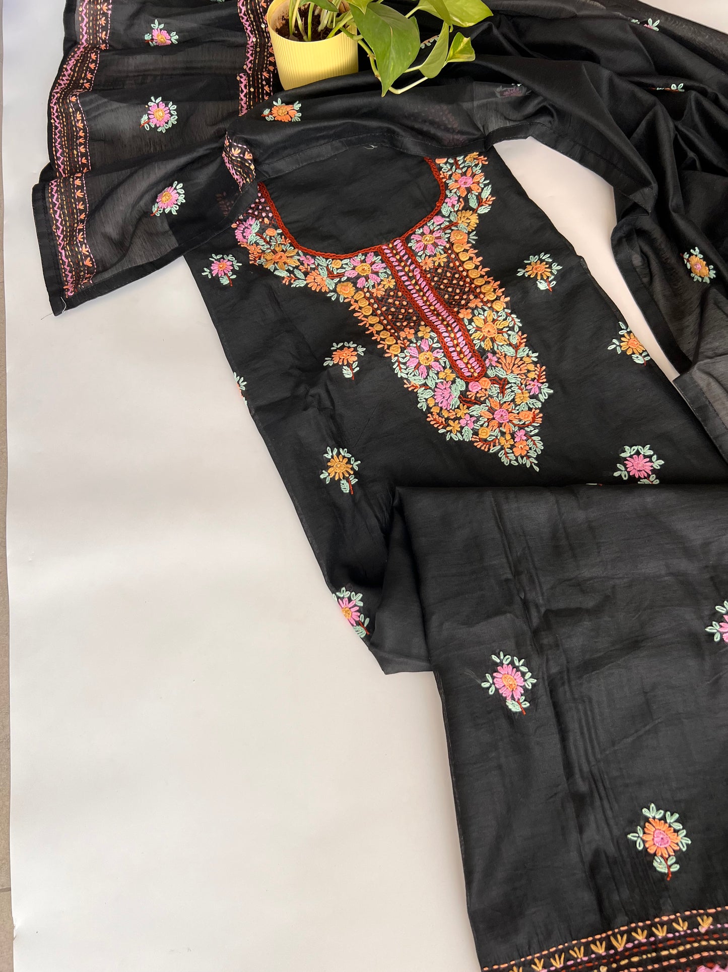 Black knot embroidery Unstitched suit material