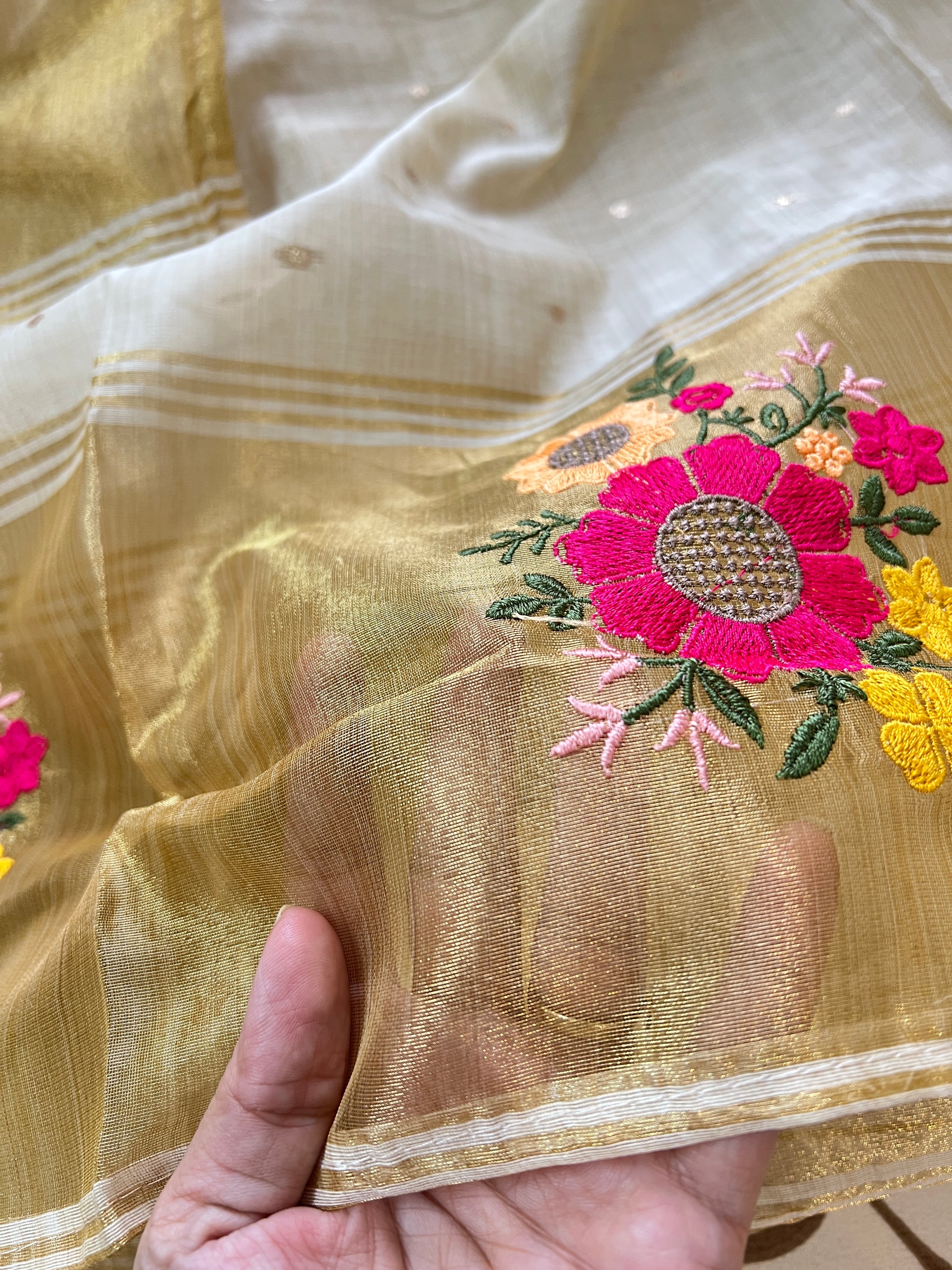 Sunflower Embroidery tissue Jamdani Dress material