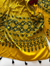Yellow Original Handblock Ajrakh print on Modal fabric Unstitched suit set