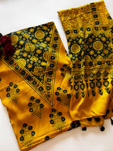 Yellow Original Handblock Ajrakh print on Modal fabric Unstitched suit set