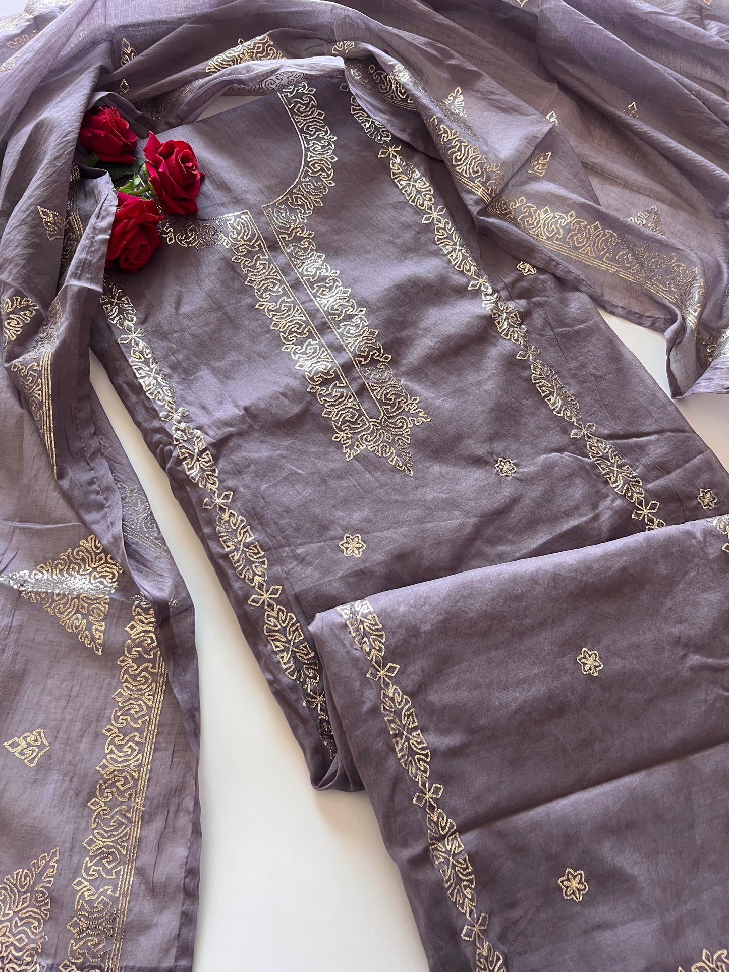 Mul Chanderi dress material unstitched Suit set