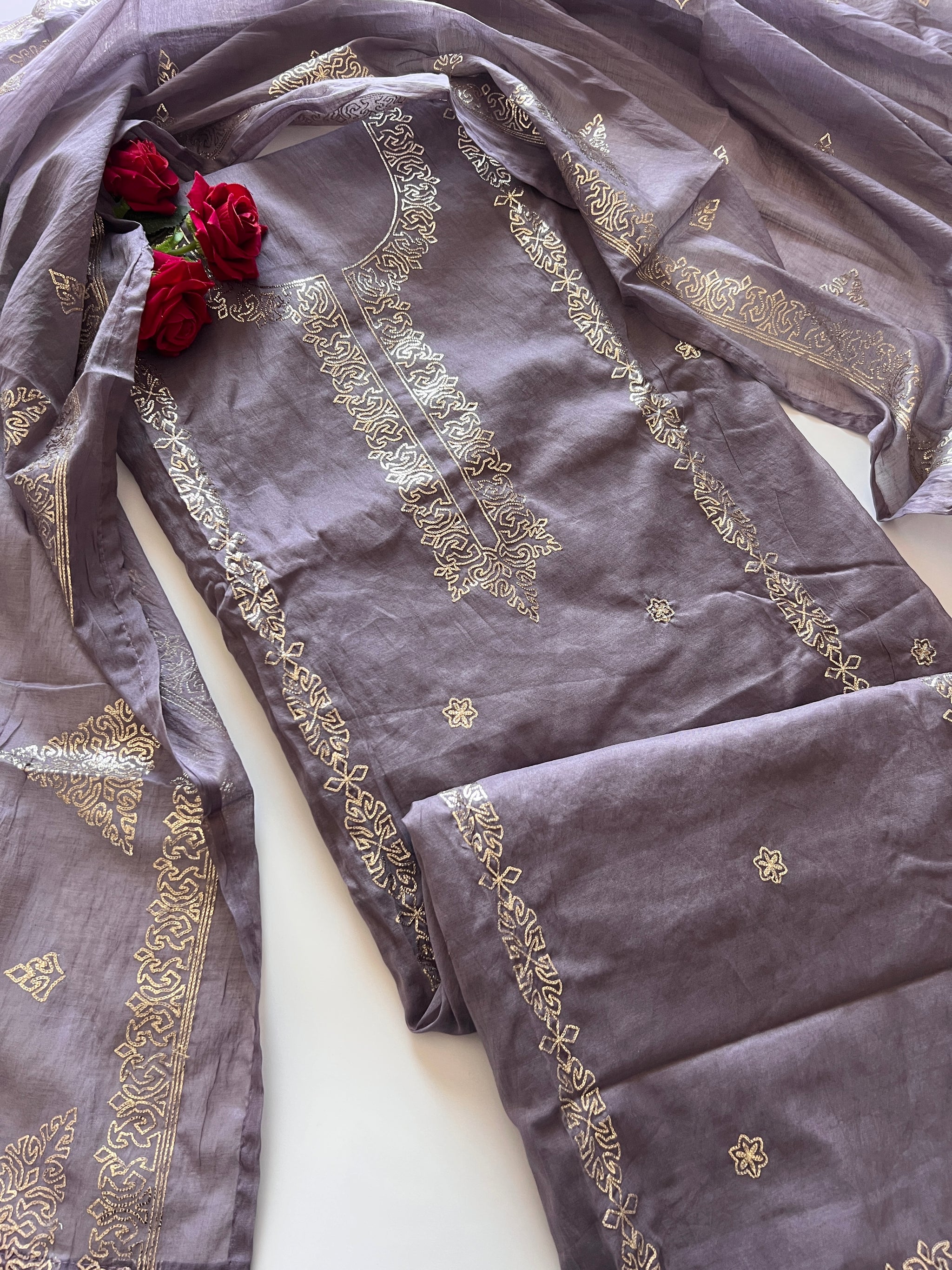 Mul Chanderi dress material unstitched Suit set