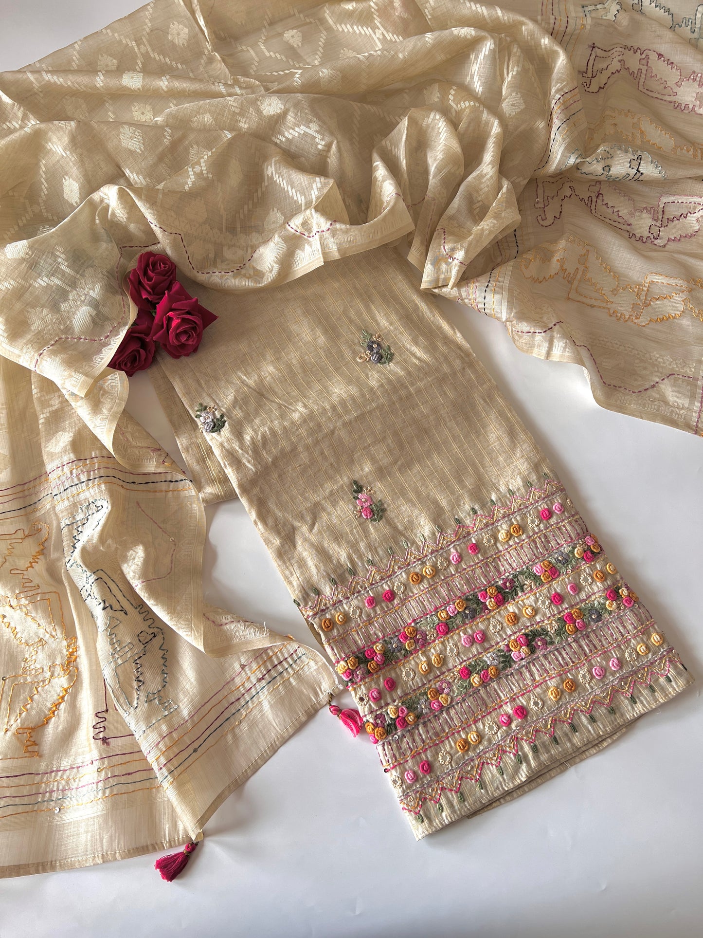 Khadi cotton knot embroidery Unstitched suit