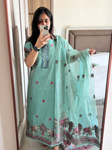 Blue green Cotton Jamdani work dress material unstitched Suit set