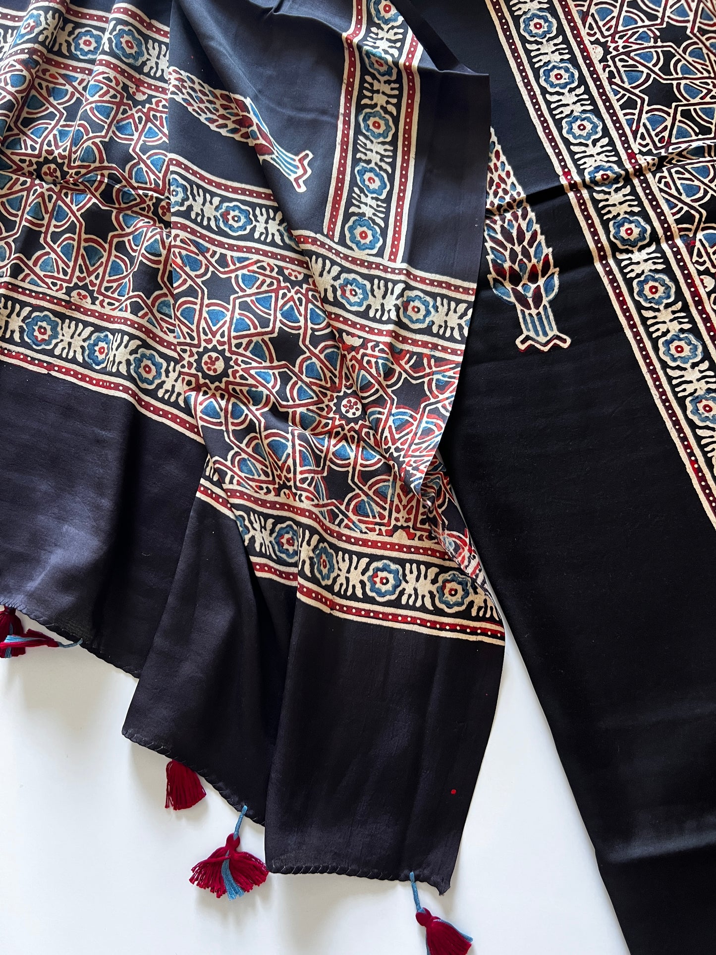 Black Original Handblock Ajrakh print on Modal fabric Unstitched suit set