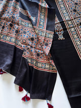 Black Original Handblock Ajrakh print on Modal fabric Unstitched suit set