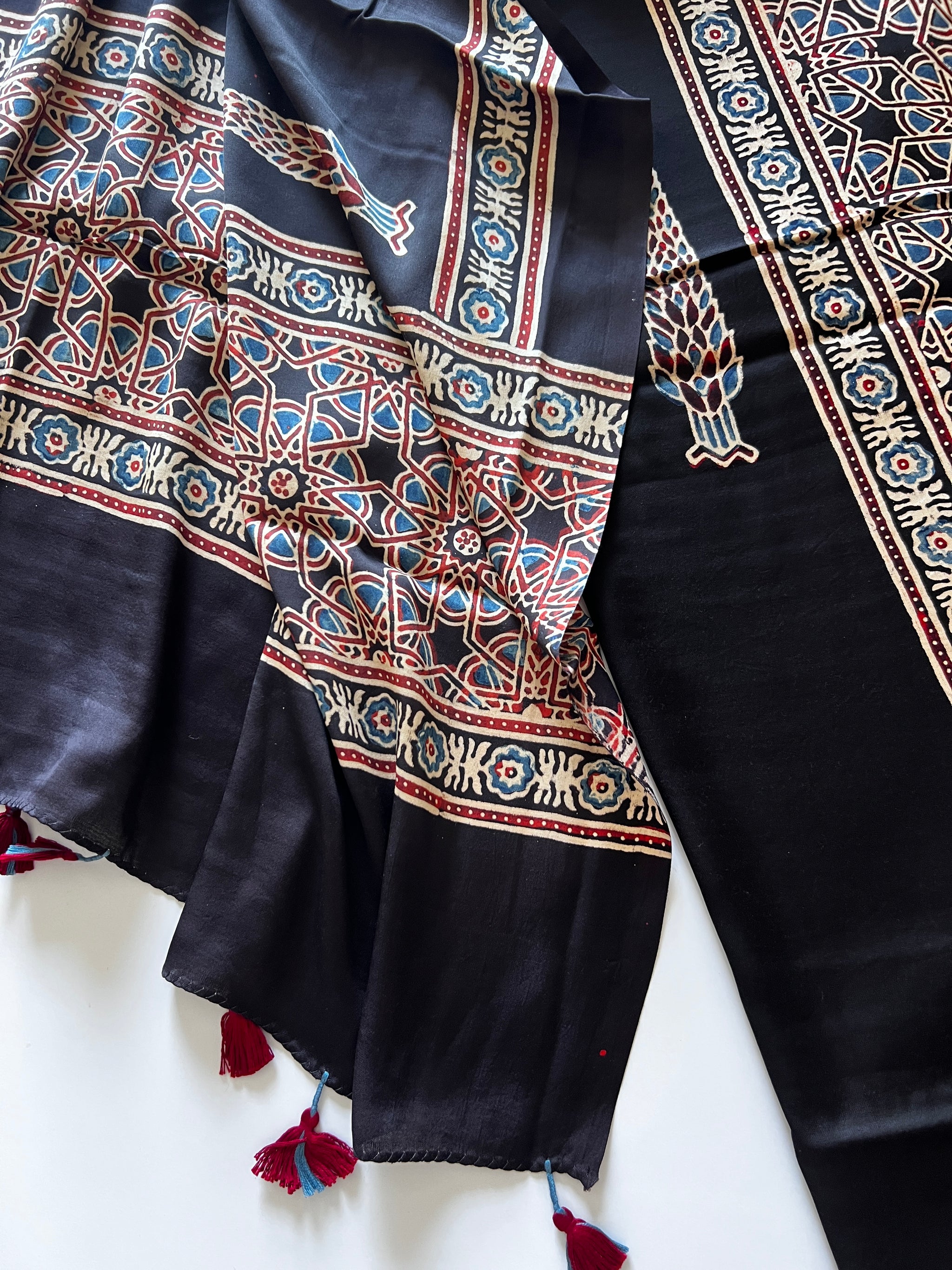 Black Original Handblock Ajrakh print on Modal fabric Unstitched suit set