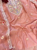 Pink Mul Chanderi Thread embroidered Unstitched Suit