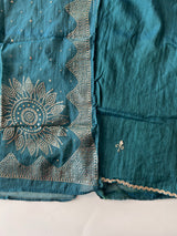 Mirror work on Mul Chanderi dress material with mukaish work dupatta