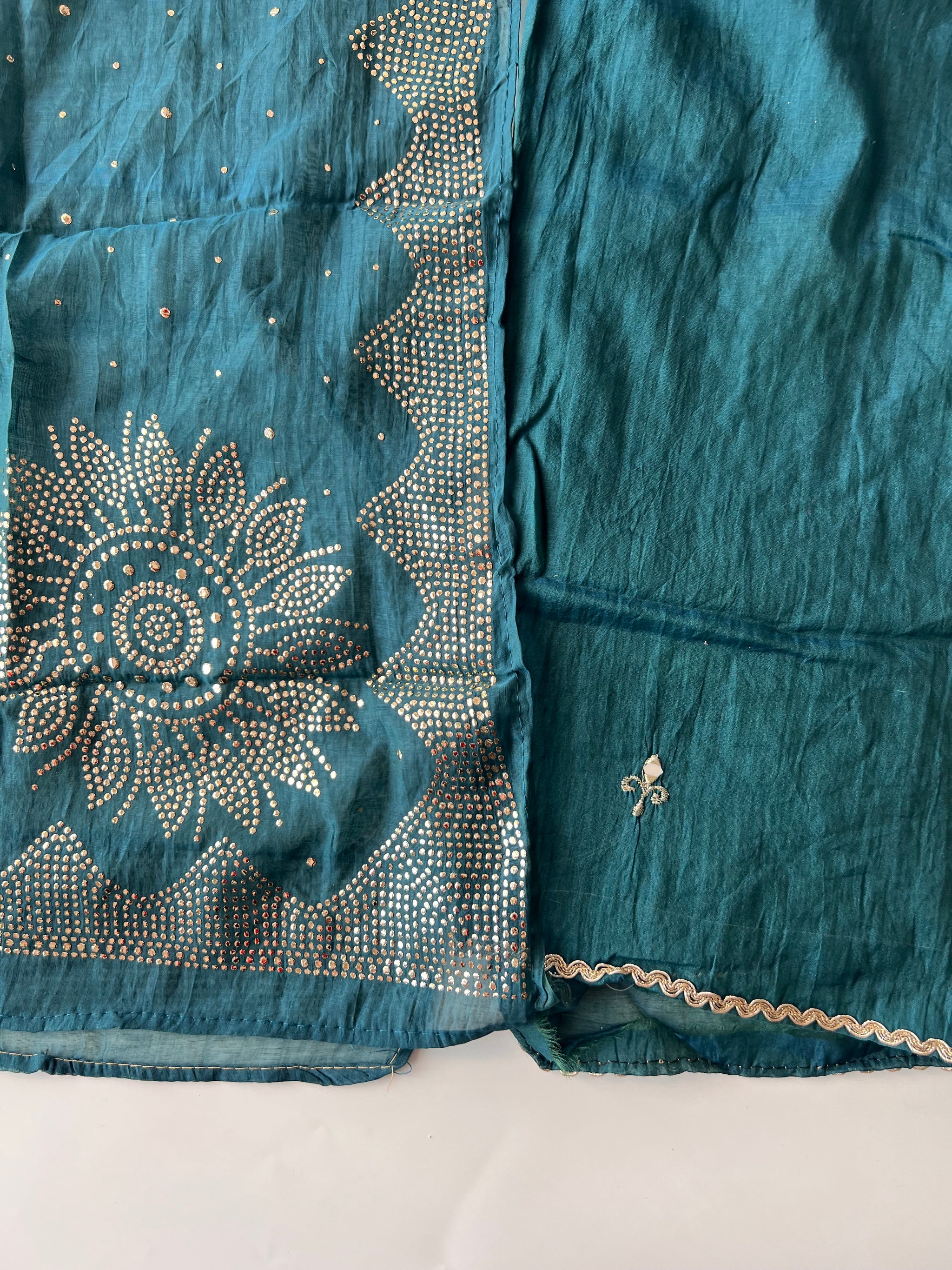 Mirror work on Mul Chanderi dress material with mukaish work dupatta