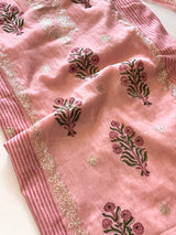 Block print and pitta work on Mul Chanderi dunstitched Suit set