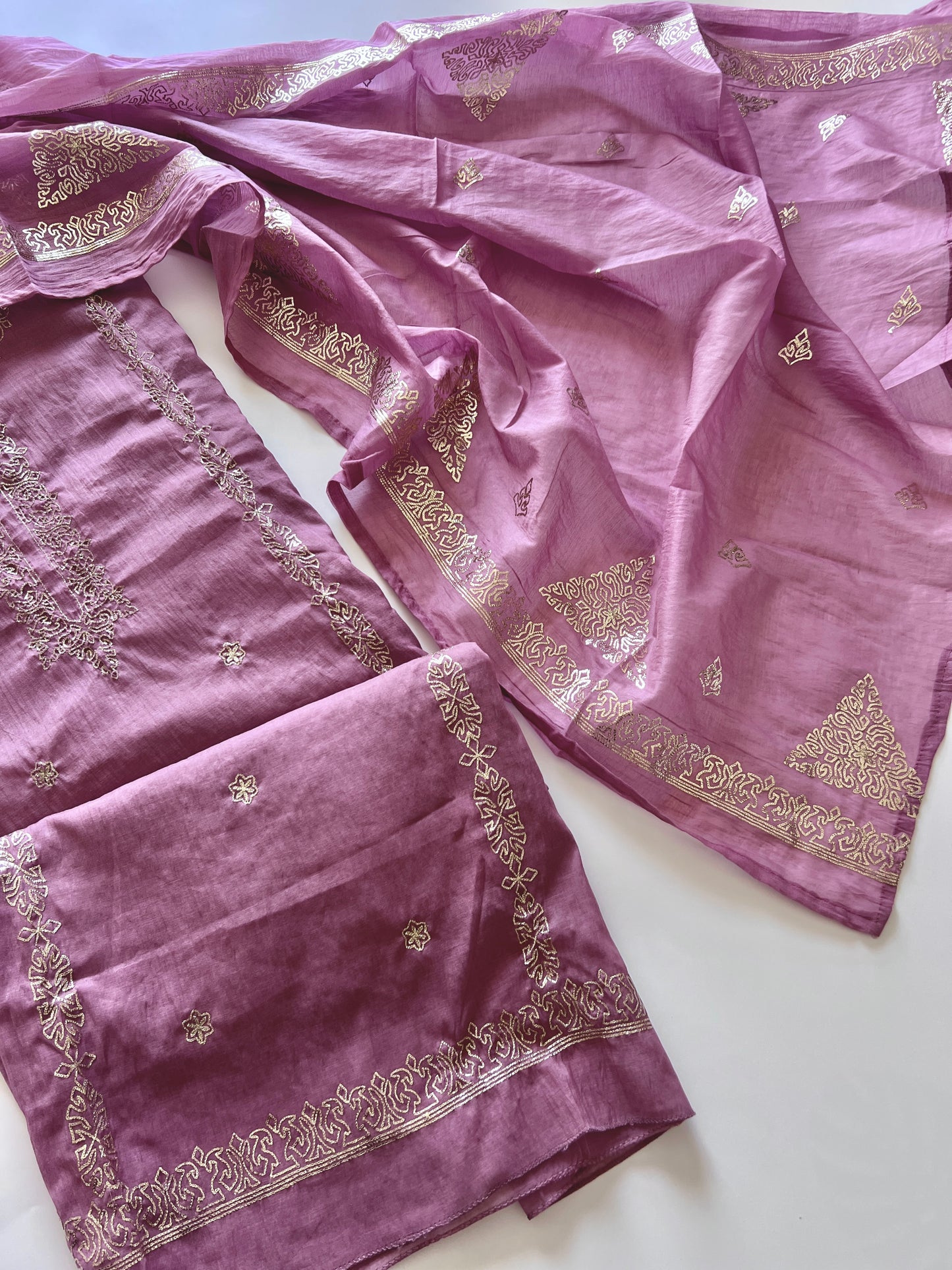Mul Chanderi dress material unstitched Suit set