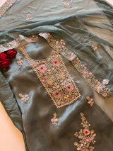 Tissue partywear embroidered suit set unstitched