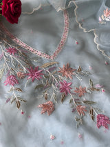 Blue thread Embroidery unstitched suit