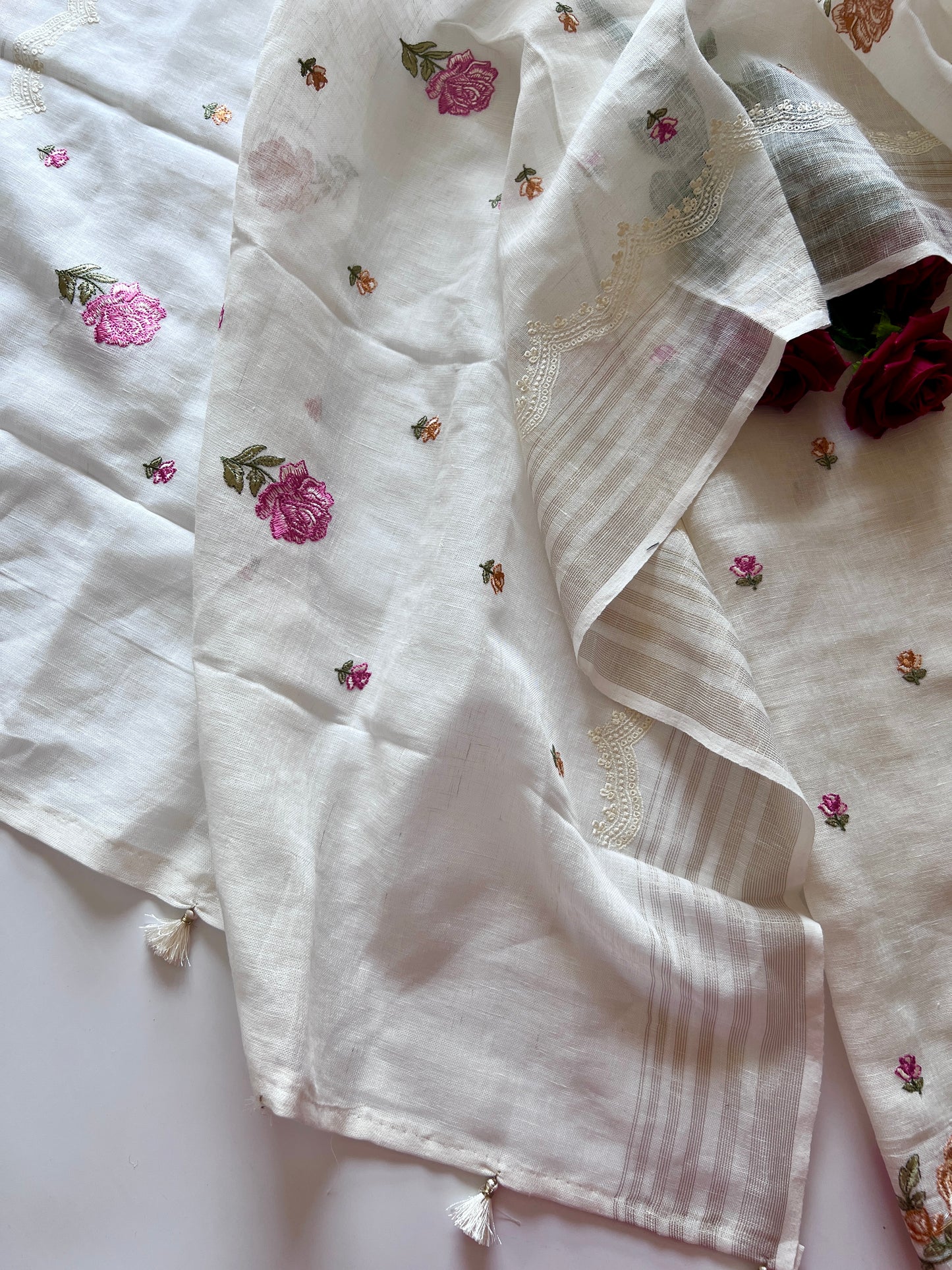 Pure Linen White embroidered premium unstitched dress material