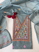 Chanderi knot embroidery Unstitched suit material
