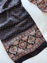 Black Original Handblock Ajrakh print 2 pc fabric Unstitched suit set