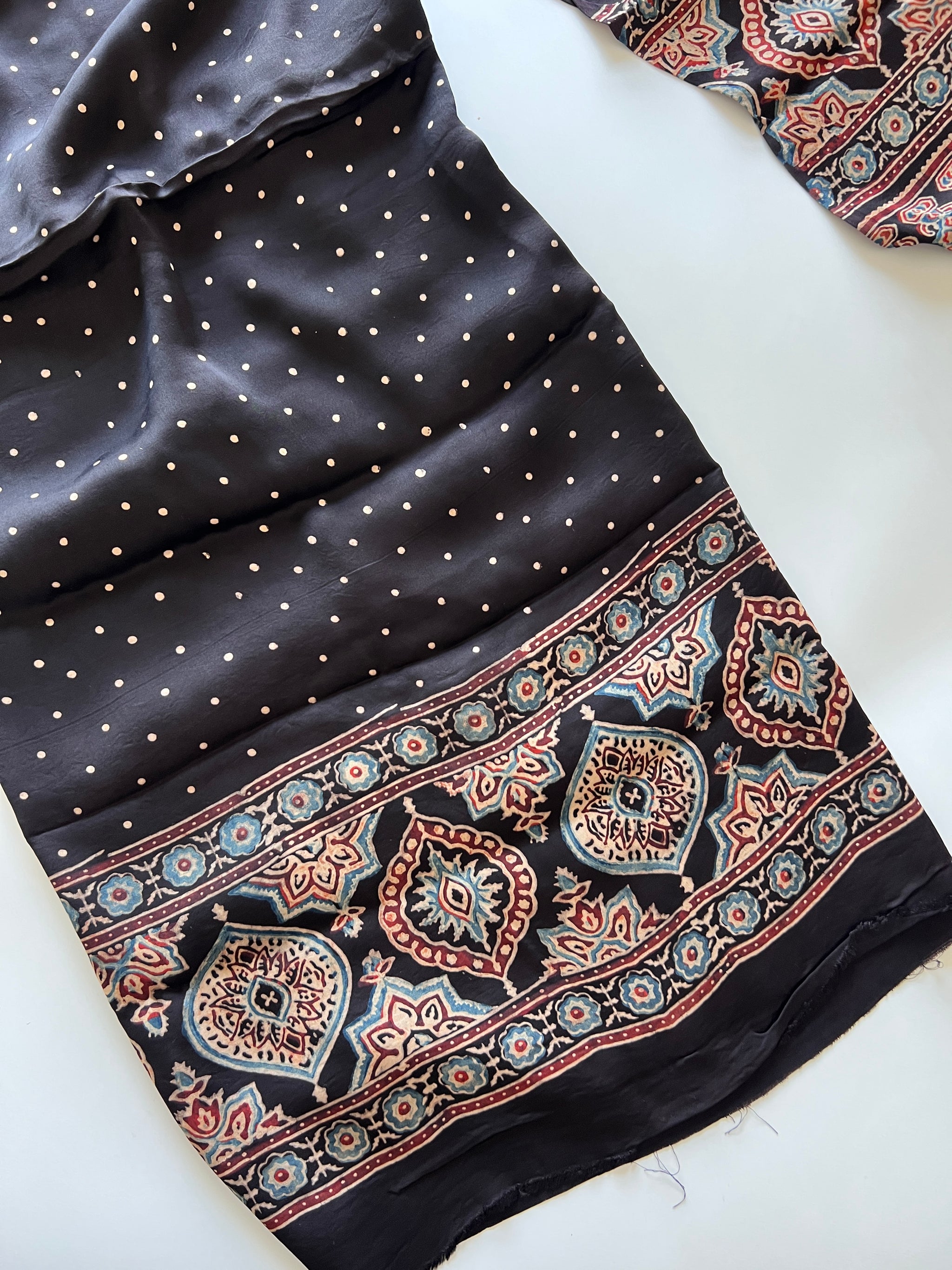Black Original Handblock Ajrakh print 2 pc fabric Unstitched suit set
