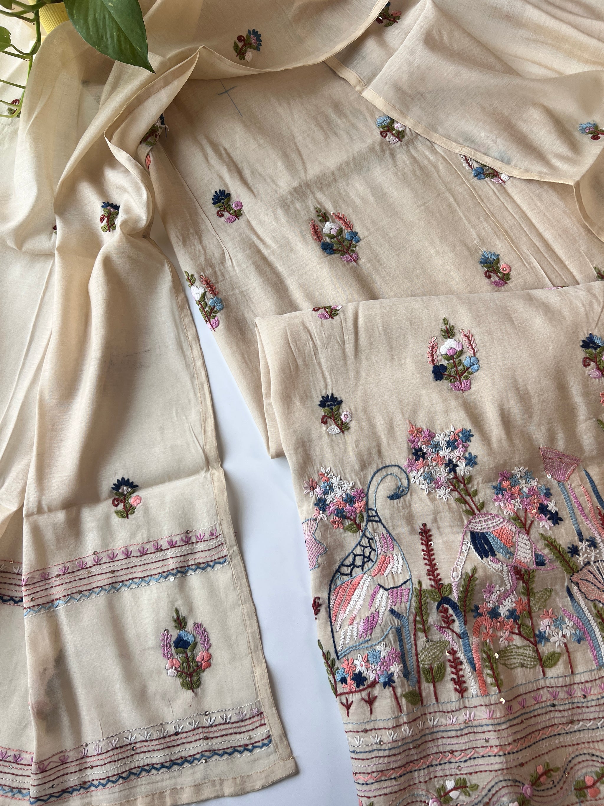 Chanderi knot embroidery Unstitched suit material