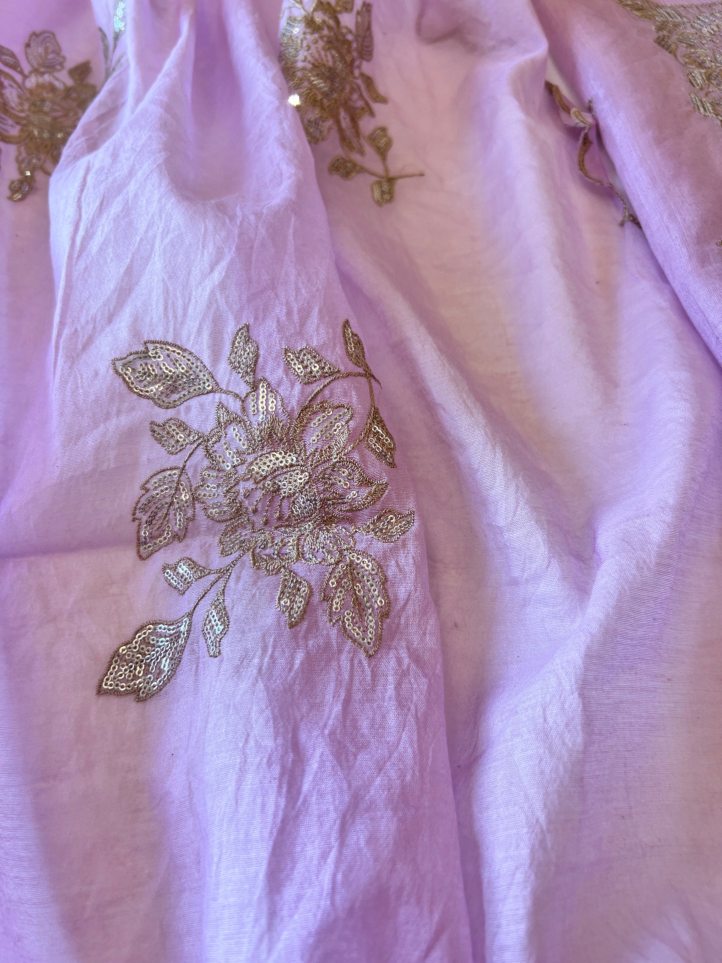 Pastel Purple Mul Chanderi Sequin embroidered Unstitched Suit
