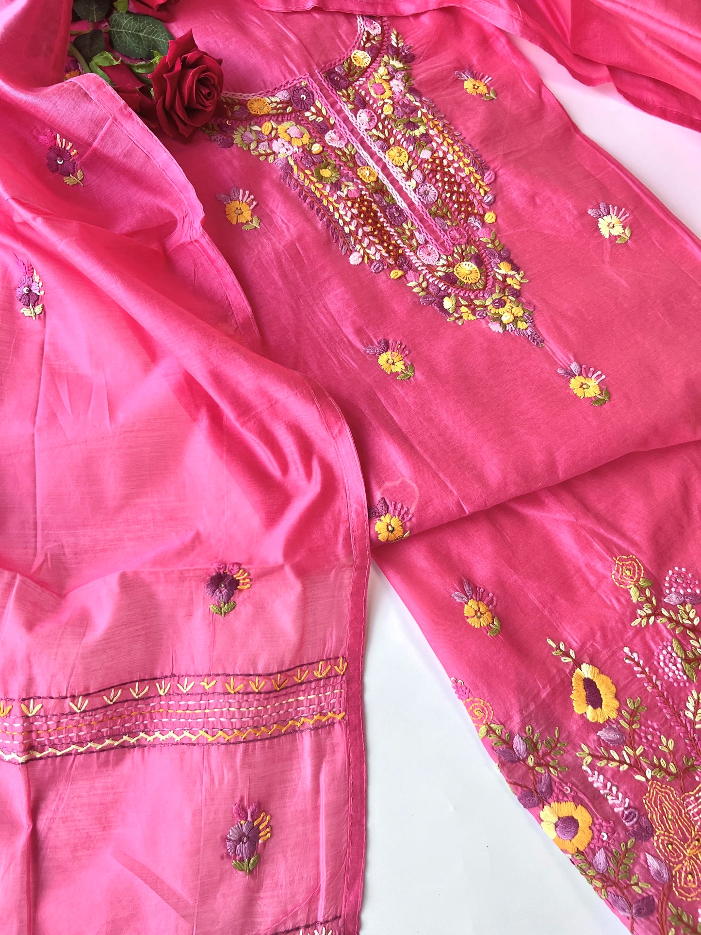 Chanderi knot embroidery Unstitched suit material