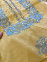 Yellow Mul Chanderi embroidered Unstitched Suit
