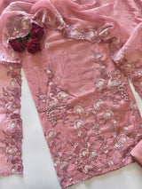 Pinkish Mul Chanderi Thread embroidered Unstitched Suit