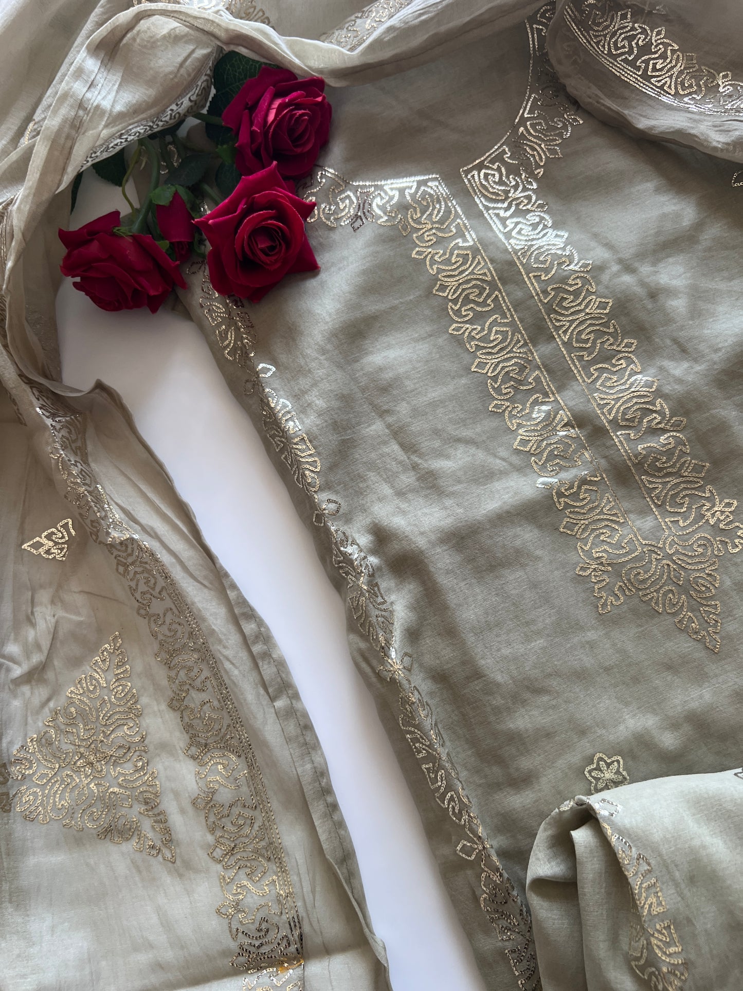 Mul Chanderi dress material unstitched Suit set