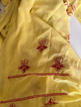 Yellow Georgette Knot Embroidery Unstitched suit set 3 pc