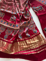 Maroon Ajrakh Handblock print 3 pc fabric Unstitched suit set