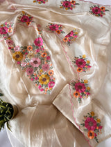Sunflower Embroidery Crush Organza tissue Dress material