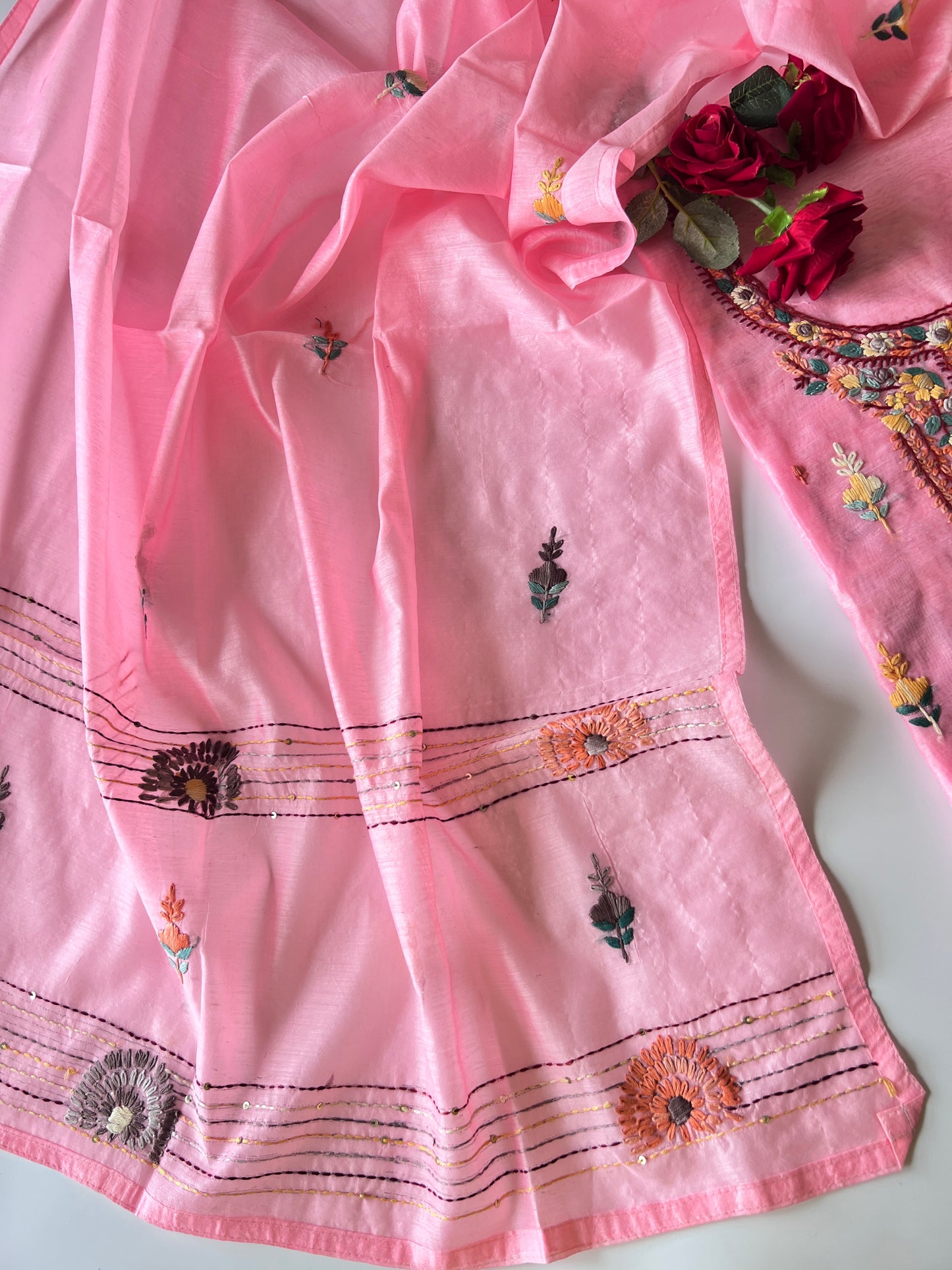 Knot embroidery Unstitched suit material 2 pc
