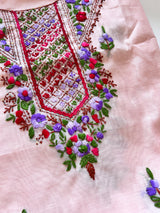 Very light pink knot embroidery Unstitched suit material