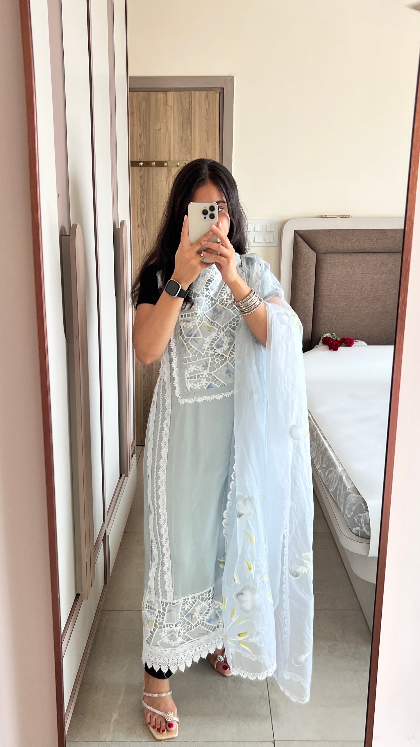 Grey Viscose Muslin dress material unstitched Suit set