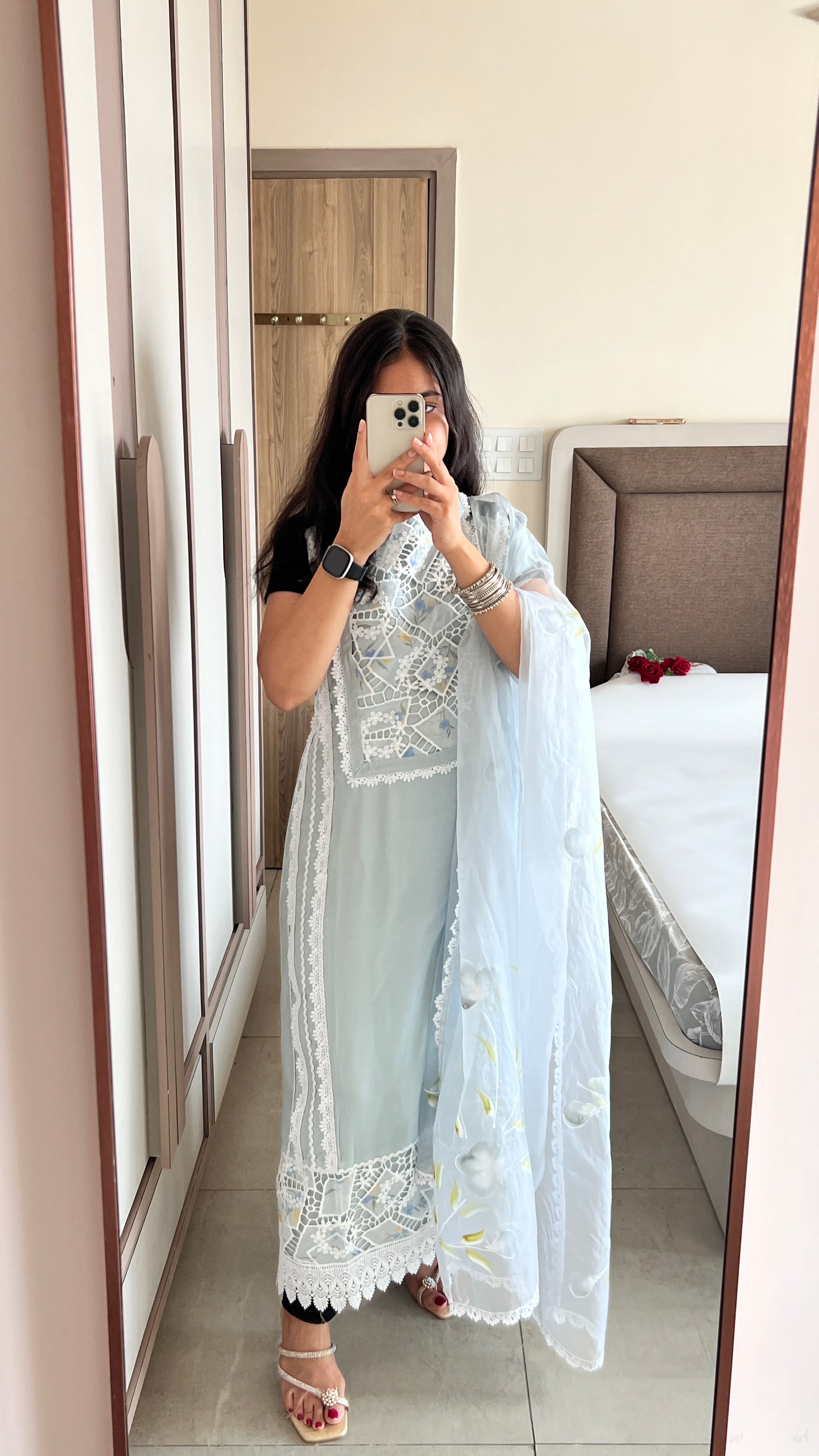 Grey Viscose Muslin dress material unstitched Suit set