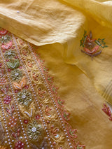 Yellow Mul handwork chikankari Kurta Dupatta set