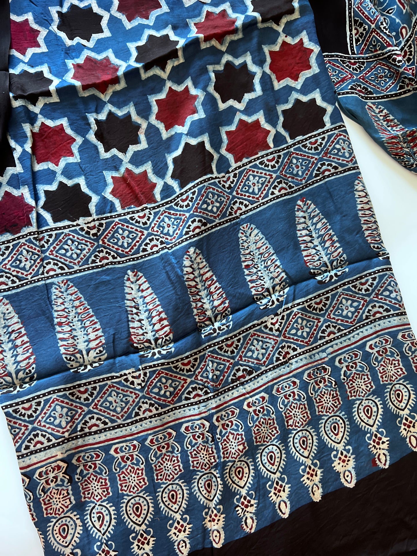 Blue Original Handblock Ajrakh print on Modal fabric Unstitched suit set