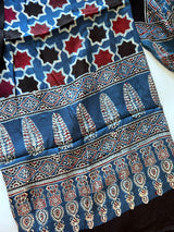 Blue Original Handblock Ajrakh print on Modal fabric Unstitched suit set