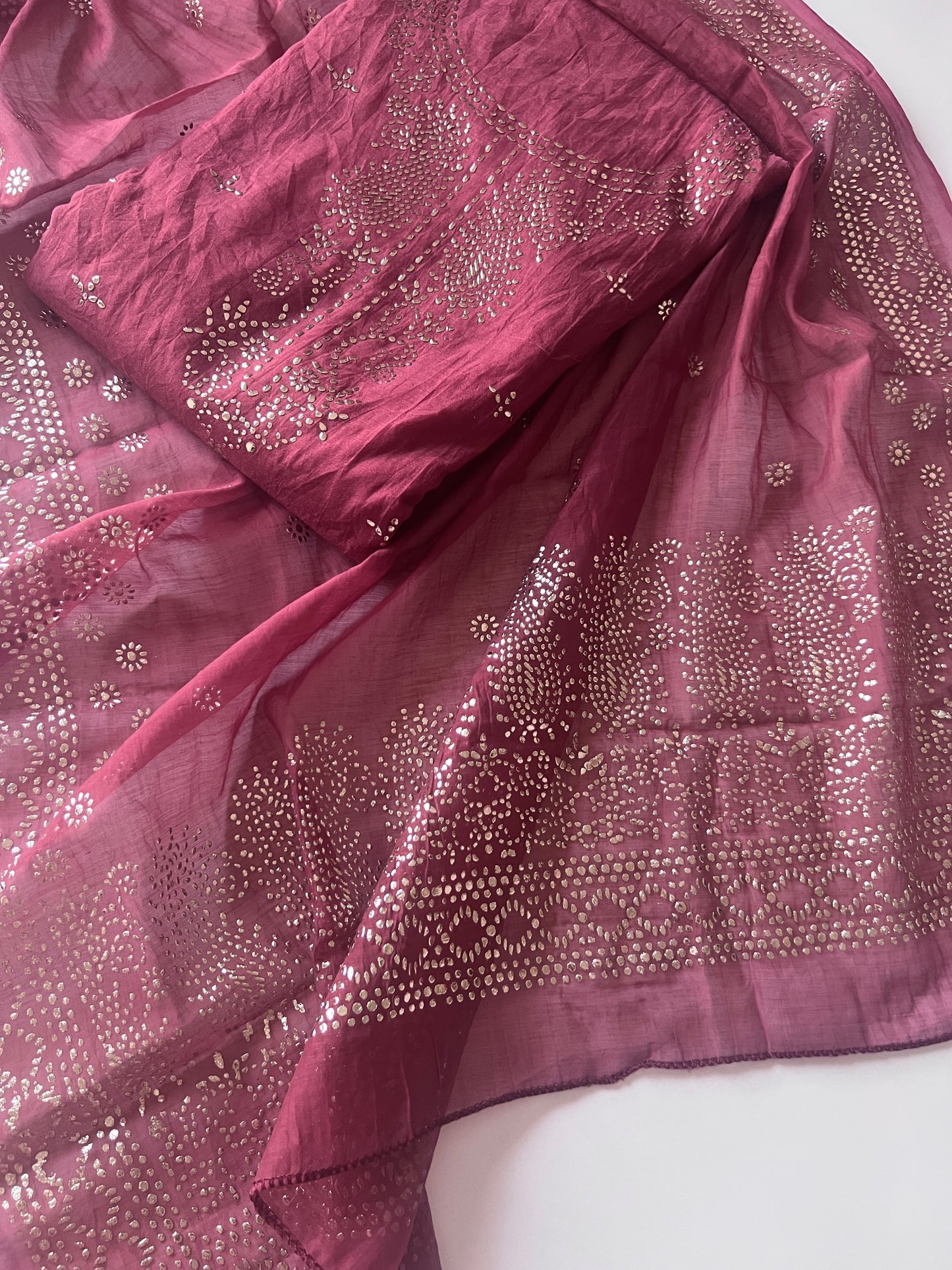 Maroon Mul Chanderi dress material with mukaish